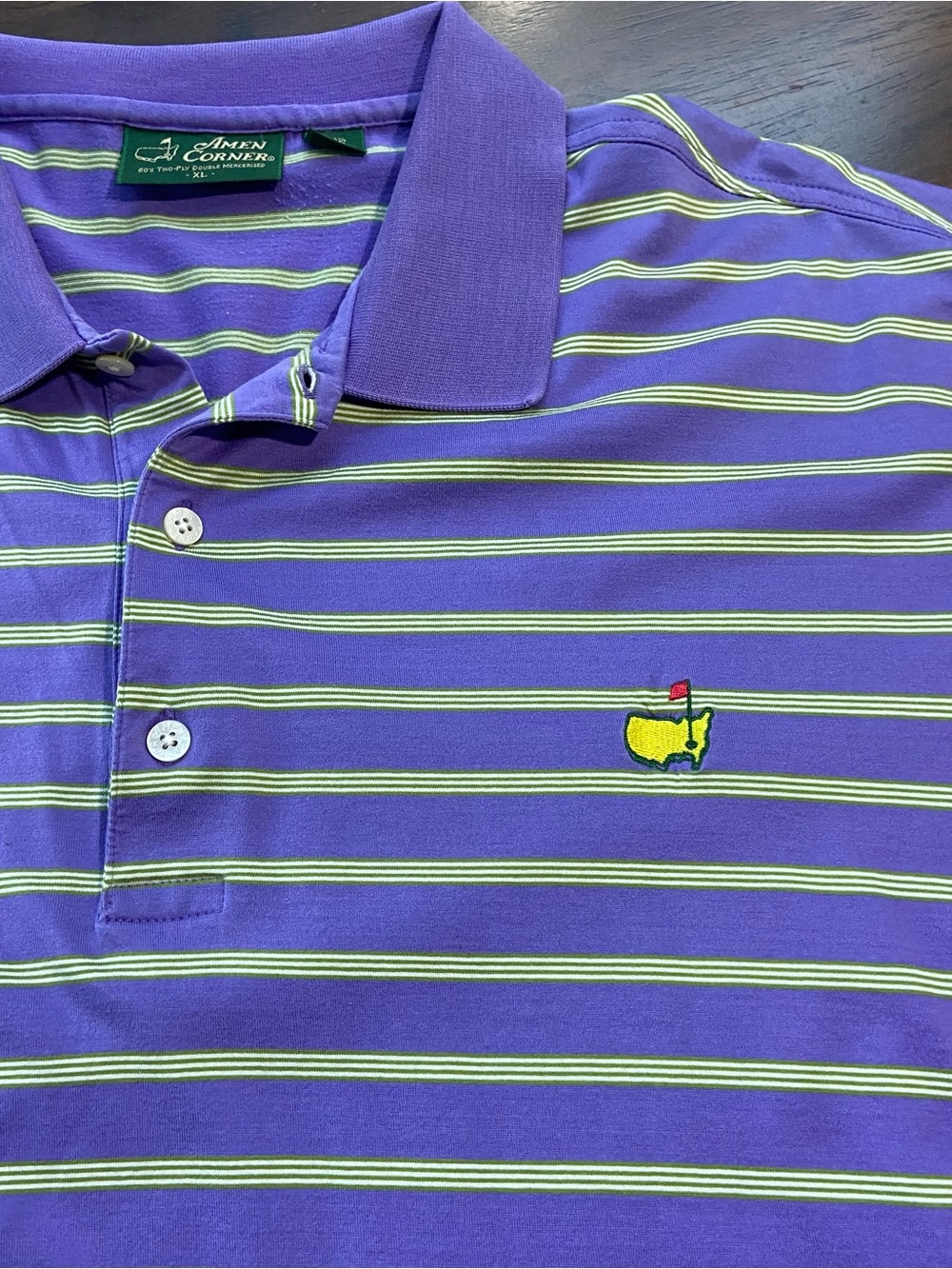 Amen Corner Masters Polo Shirt Mens XL Purple Striped Pima Cotton Embroidered